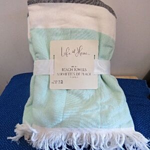 Beach Towels Fringed Set Of 2 Life At Home 60 x 30 Inch Cotton Poly Blue White